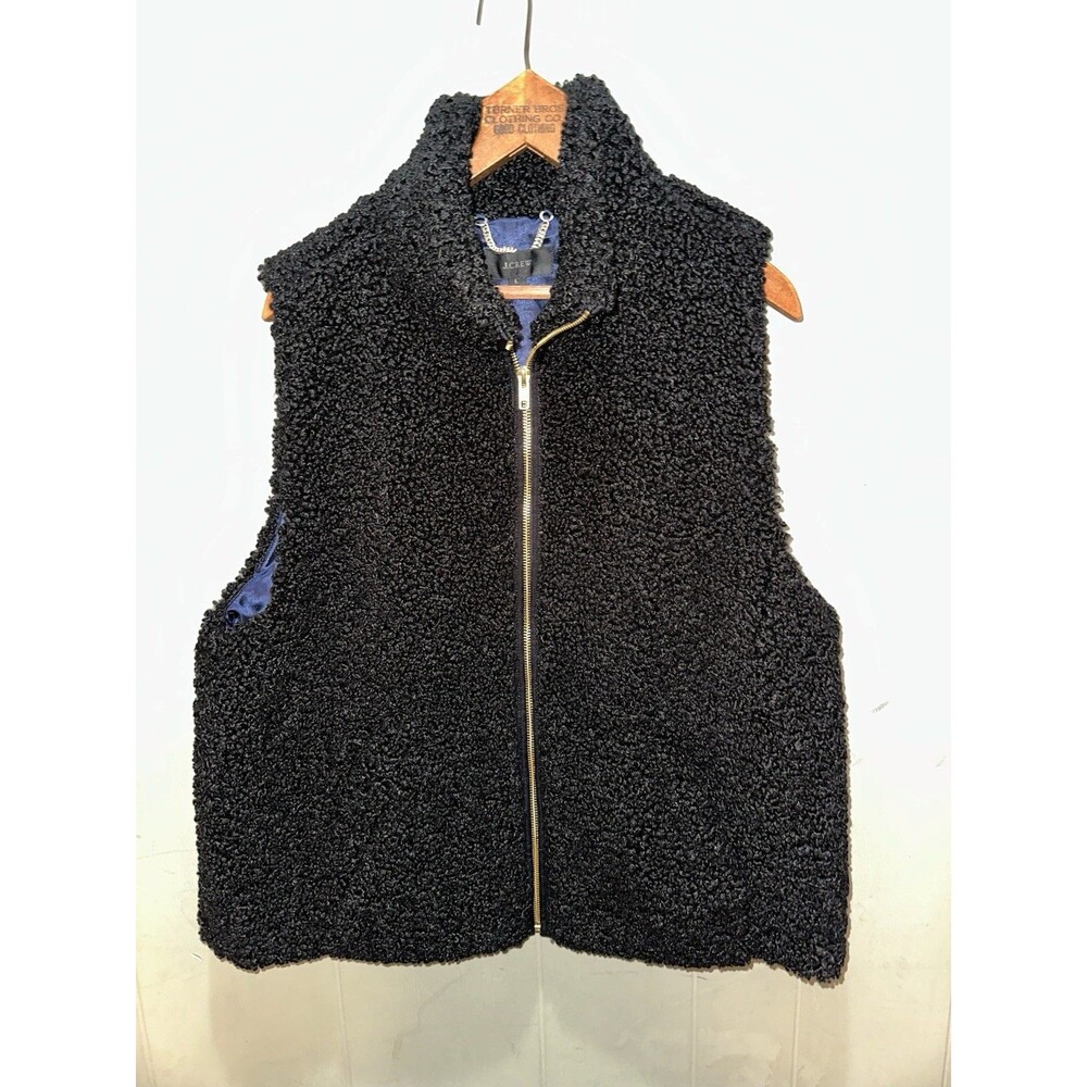 J. Crew Black Thick Fuzzy Fleece Teddy Bear Full Zip Up Vest Size Large